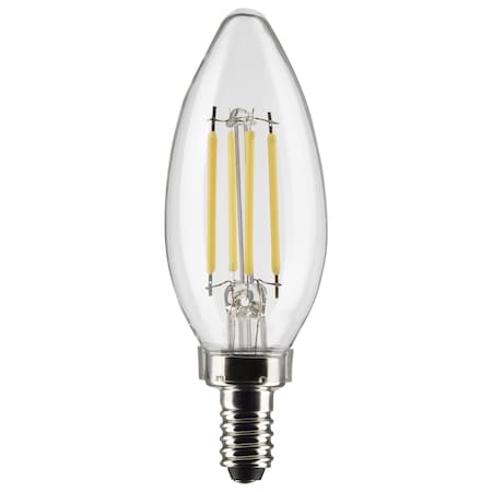 4 Watt B11 LED Lamp, Clear, Candelabra Base, 90 CRI, 3500K, 120 Volts